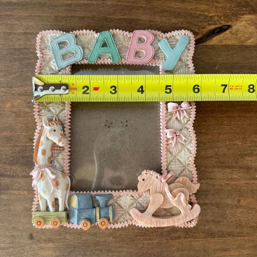 Vintage Baby Picture Frame 3D Giraffe Train Rocking Horse Pastel Nursery Decor